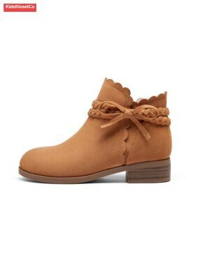 Girls Ankle Boots Low Heel Zip Booties Braided Strap Dress Shoes
